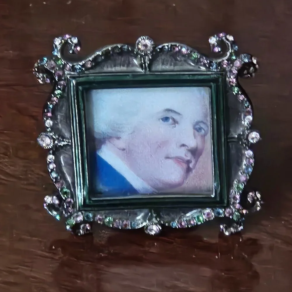 VERY RARE JAY STRONGWATER TIARA SCROLL CLAIR DE LUNE CRYSTAL ENAMEL SQUARE FRAME